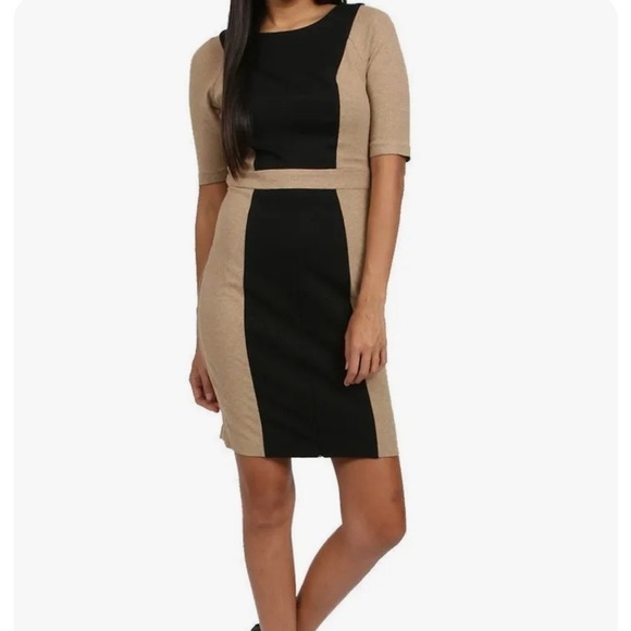 Trina Turk Black and Tan Colorblock Sheath Dress - Picture 1 of 14